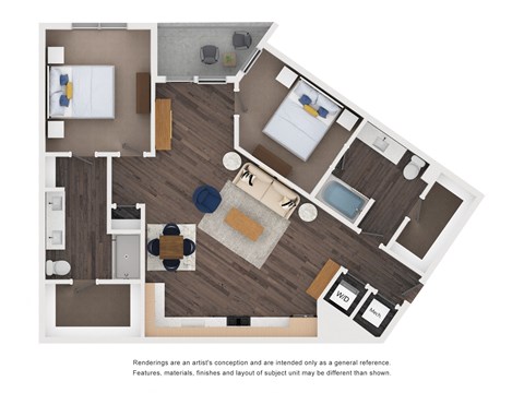 Floor plan for 2 beds, 2 baths, 1171 sqft